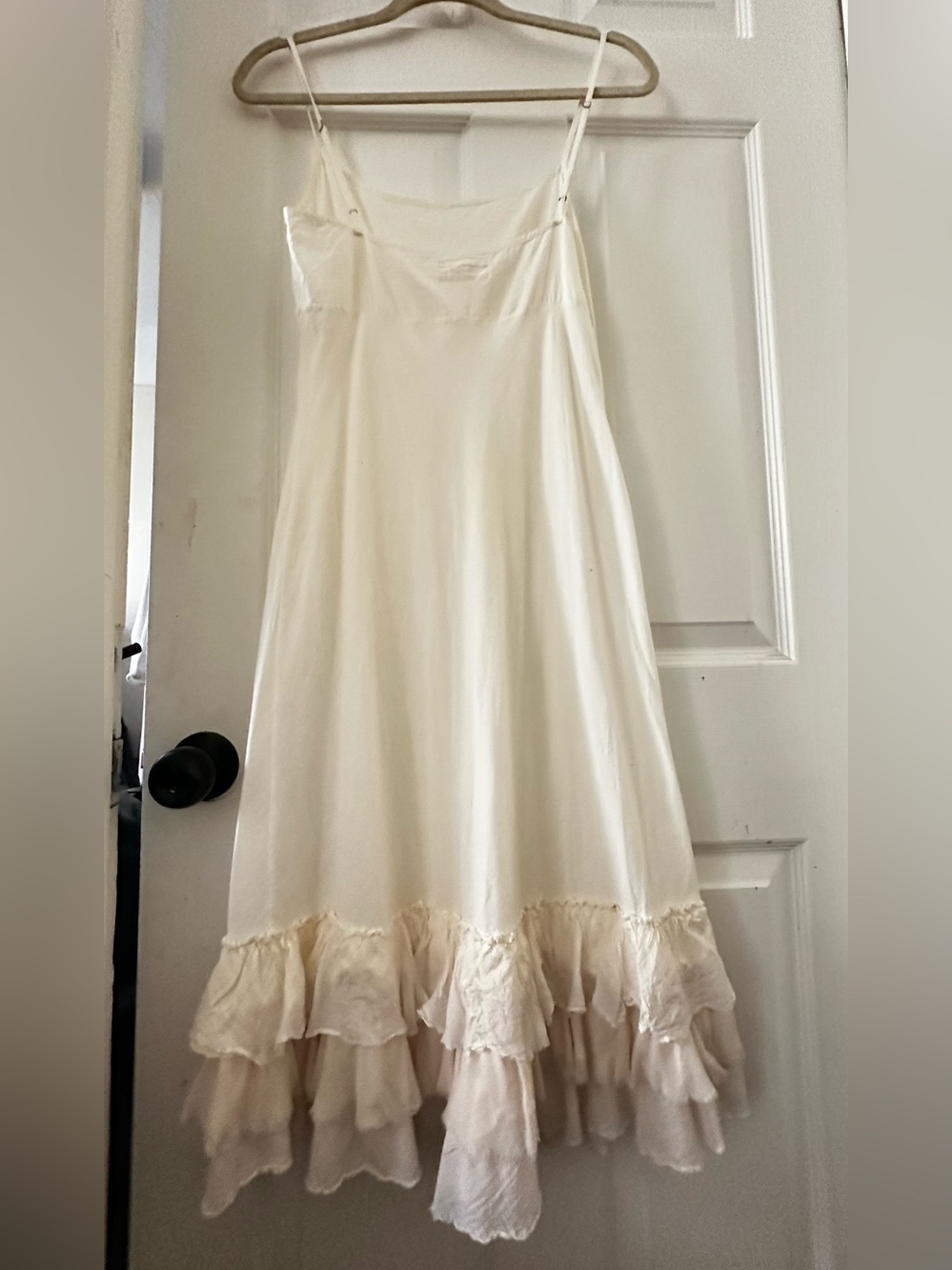 Dosa white Midi Slip Dress with Layered Chiffon Ruffle Hem